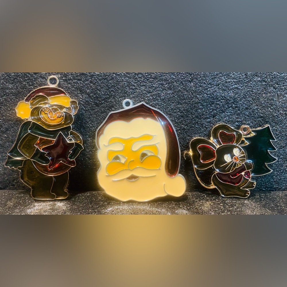 SET OF 3 Vintage Christmas/Holiday Suncatchers-“Sunlights” & “Rafaelian” USA